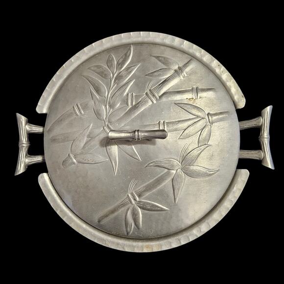 Vintage Everlast Forged Aluminum Bamboo Design Covered Dish 12"x9" Mid-Century - Picture 2 of 7